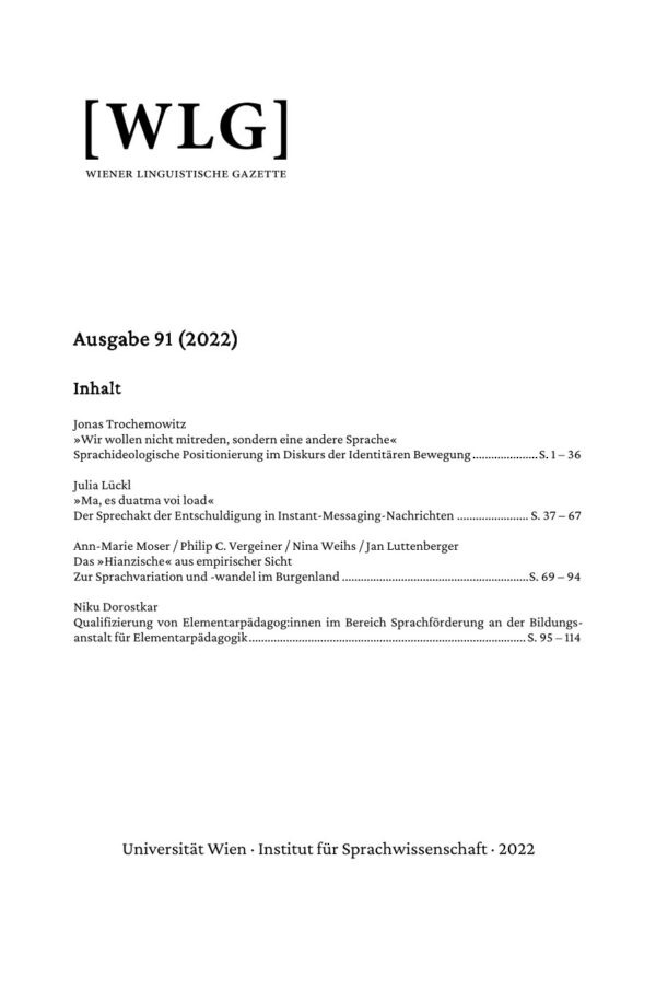 Table of contents of the Wiener Linguistische Gazette 91 (2022)